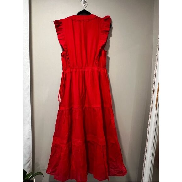 La Ligne Women's Red Marta Ruched Tiered Cotton Midi Dress Large NWOT - Picture 8 of 10